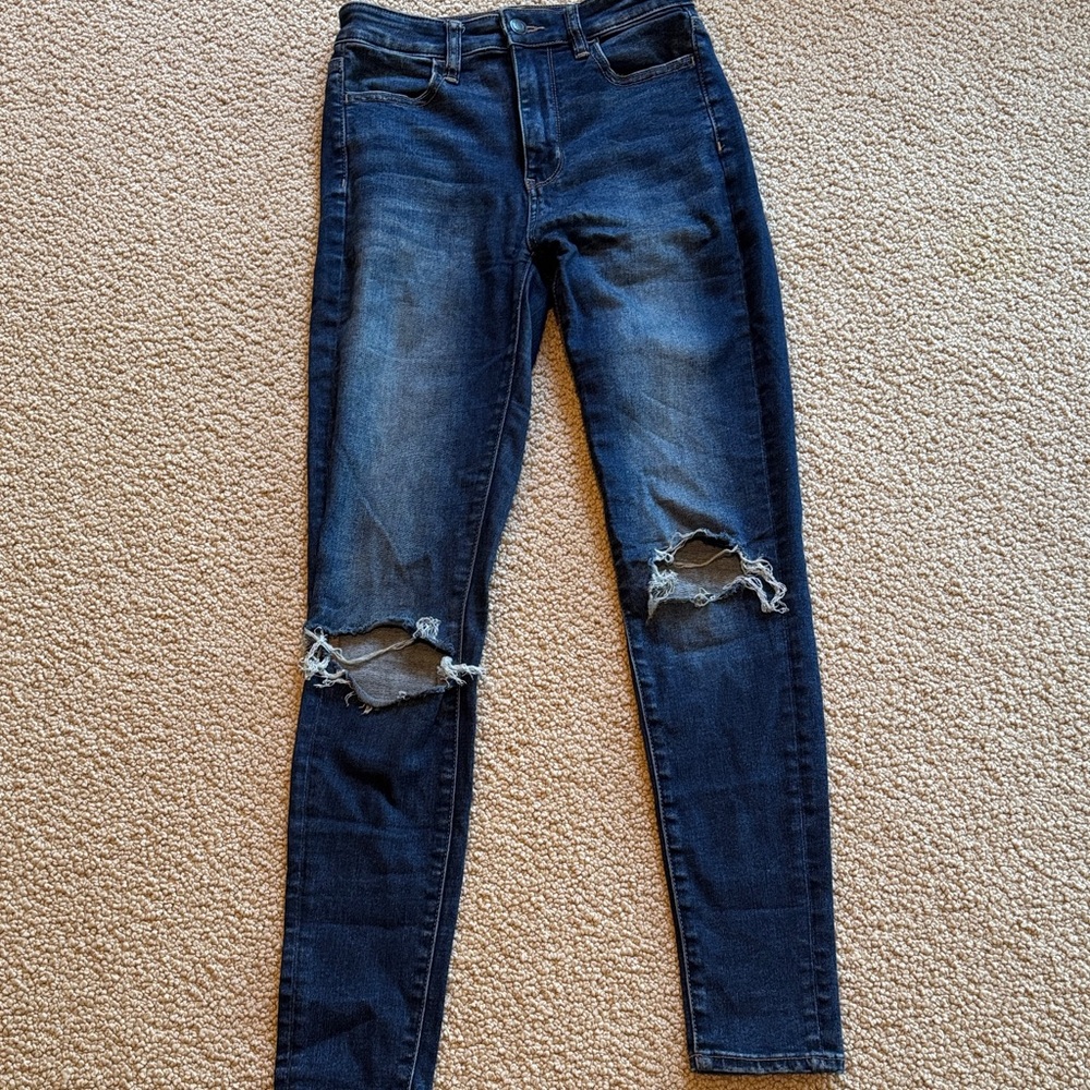 American Eagle Outfitters Dark Blue Ripped Skinny Jeans